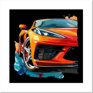 Amplify Orange C8 Corvette Graphic Big and Bold on Front and Back of T shirt Supercar Racecar C8 Corvette Posters and Art